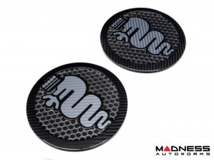 Alfa Romeo 4C Carbon Fiber Speaker Grill Covers - Alfa Logo in White 